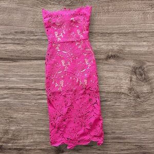 Catchall Pink Jazlyn Rose Floral Lace Midi Dress Sz M Strapless Nude Lining NWT